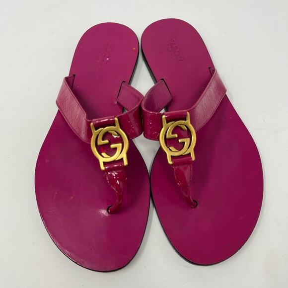 Gucci Microguccisima Fuchsia GG Thong Sandal Vernix  Pink size 37 EU Slide Flat - Picture 2 of 10